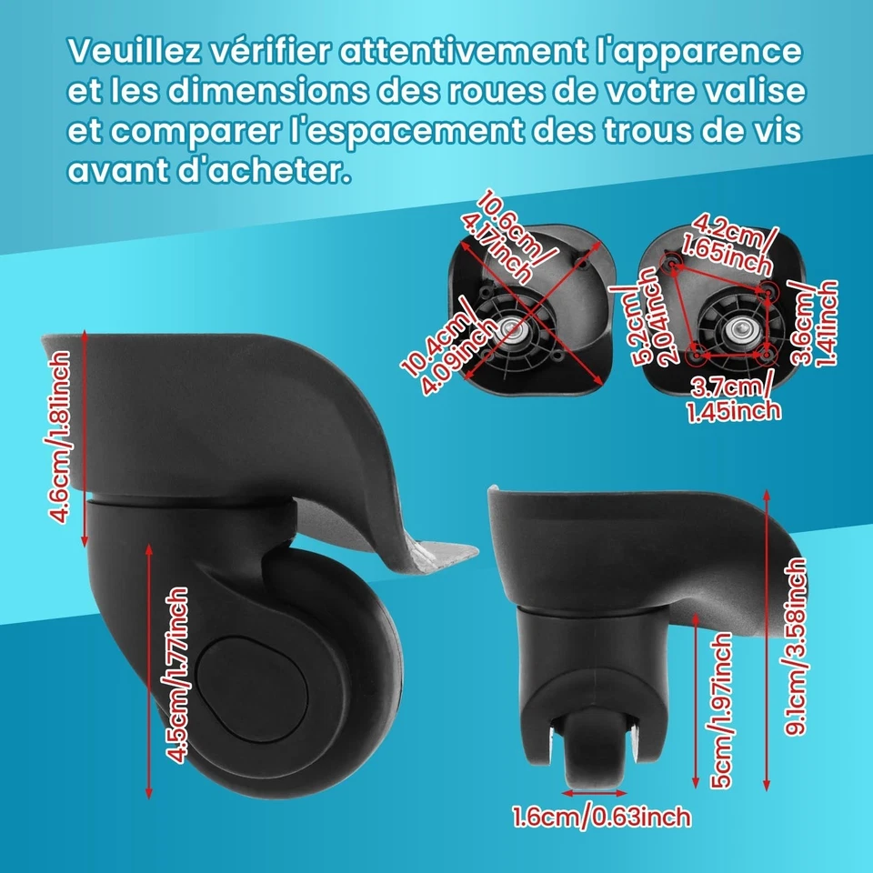 Roue de Valise Pivotante Dickly - Roues de Remplacement Silencieuses - Photo 3/4
