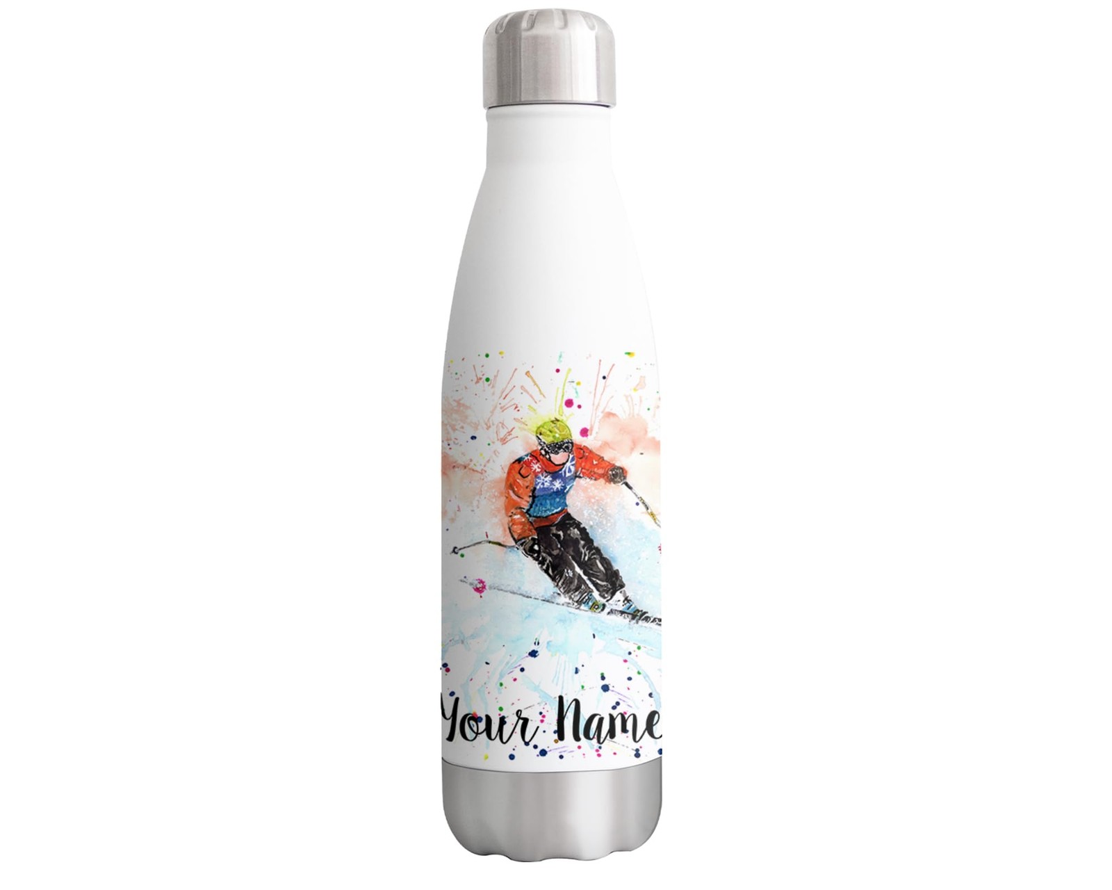 Skiing Personalised Custom Bottle with your Text/name Watercolour Ski  500ml