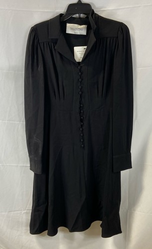 Valentino Women's Black Solid Button Front Long Sleeve Jacket Dress Size 18