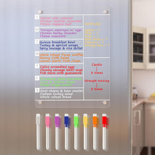 Acrylic Magnetic Meal Planner Menu Board for Kitchen Fridge W/ 8 Markers, Clear
