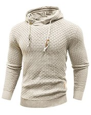 Mens Hooded Sweatshirt Long Sleeve Solid Knitted Hoodie Pullover Large Khaki
