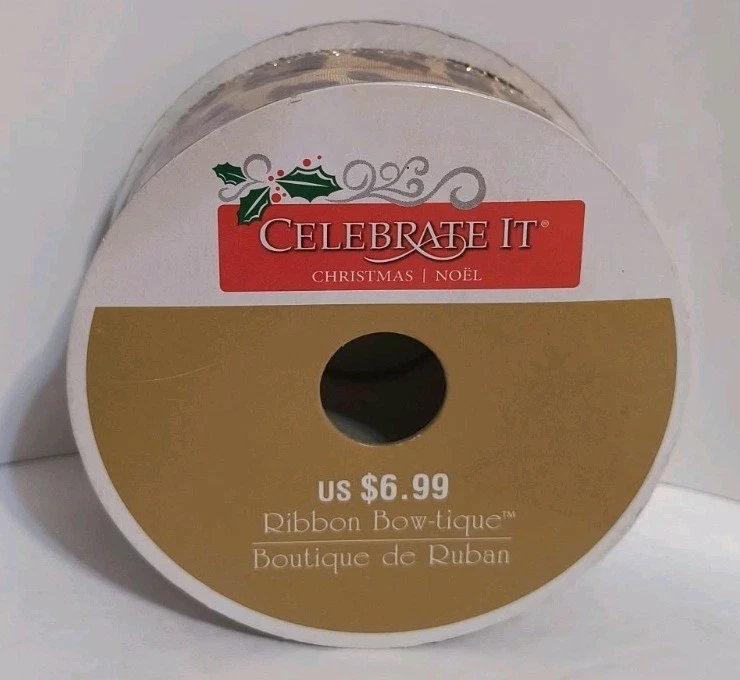 Metallic Leopard Animal Print Wired Ribbon for Bows Crafts Wreaths and Decor NEW - Image 2 of 4