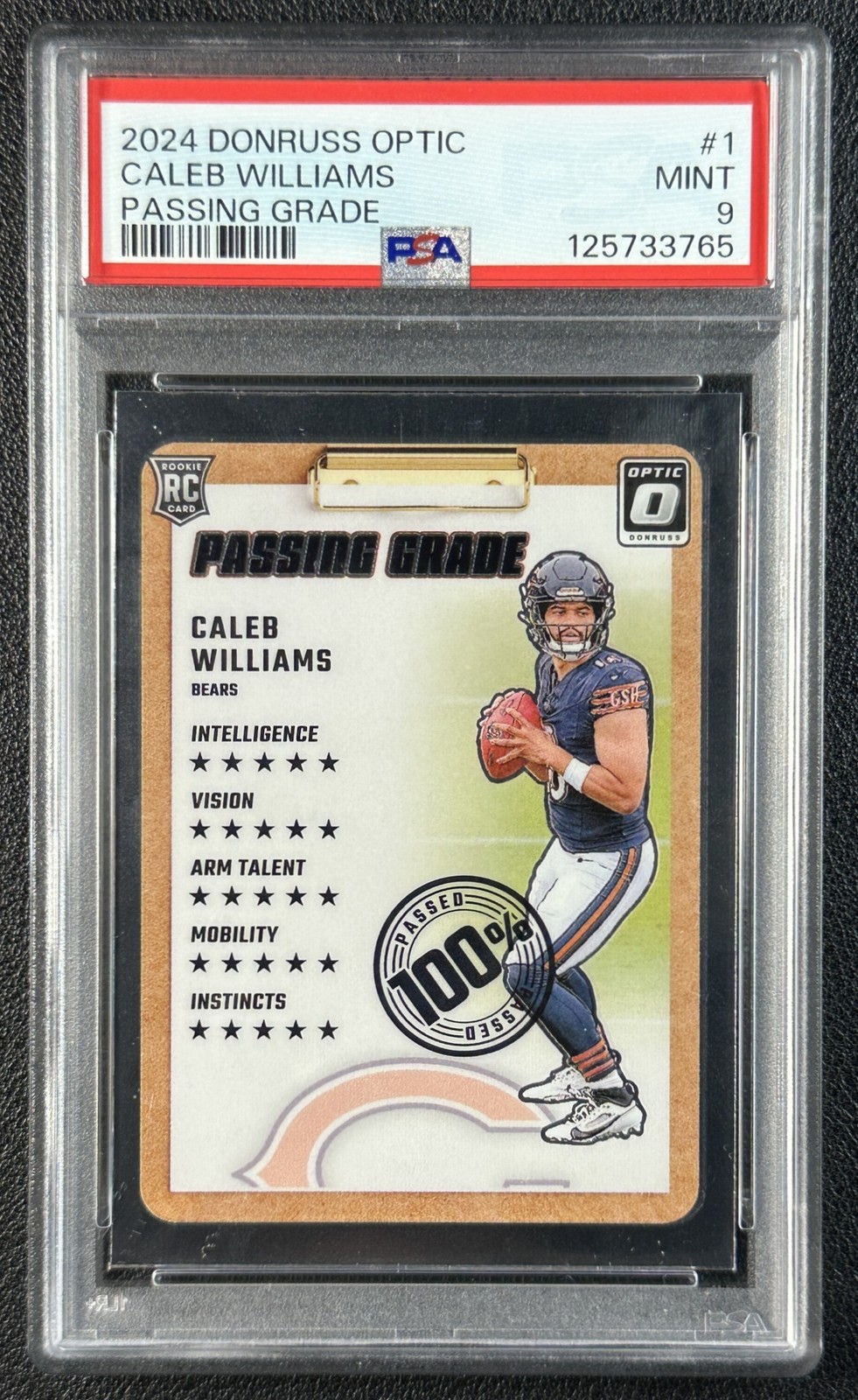 CALEB WILLIAMS PSA 9 2024 PANINI DONRUSS OPTIC #1 ROOKIE PASSING GRADE RC 3765 view 1