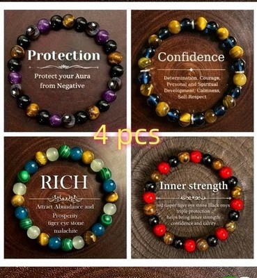 4 Kristall Armband Set Stärke Vertrauen Schutz Böhmische Perlen