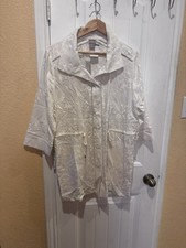 chico's embroidered linen utility jacket 3/4 sleeve alabaster size 2 NWT V-