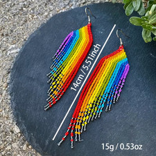 Tribal Earrings Native Large Boho American Seed Beads Handmade Earring