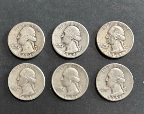 New Listing1939D 1944D 1948P 1951S 1953S 1955D Silver Washington Quarters Good Condition