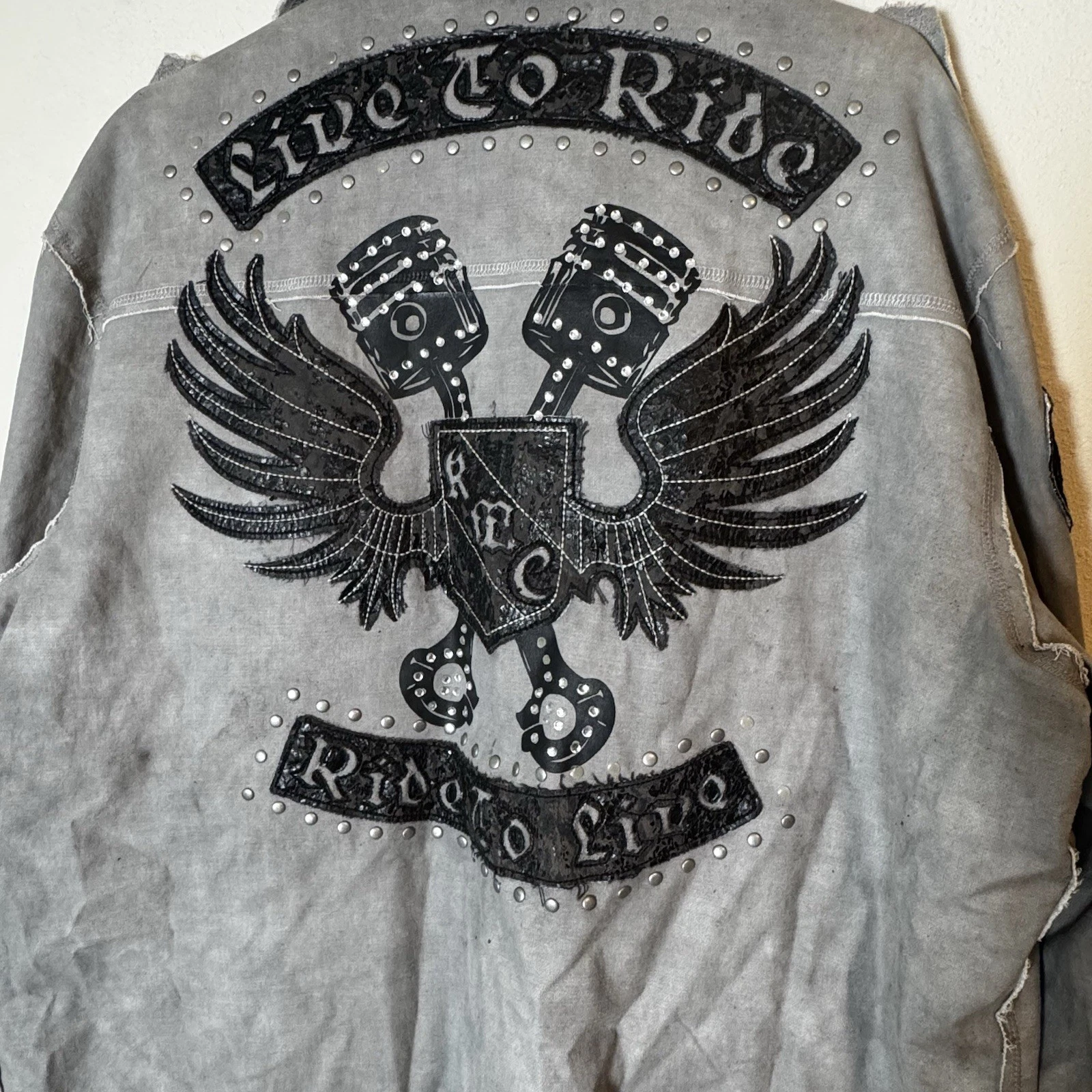Kanji Motorcycle Club Canvas Blazer 3XL Live to Ride Jacket Distressed Look - product detail image 1