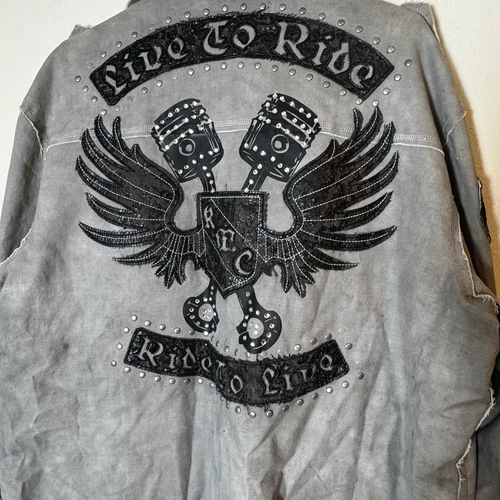 Kanji Motorcycle Club Canvas Blazer 3XL Live to Ride Jacket Distressed Look - product listing photo