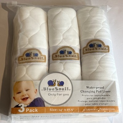 Blue Snail Bamboo Changing Pad Liners 3 White 14''x27.5'' Portable Quilted NEW NIP