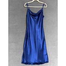 Vintage y2k Bebe Slip Dress M Blue Satin Silky Cowl Midi Cocktail Evening USA