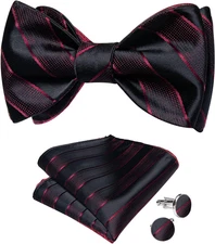 Men’s Silk Bow Tie Set with Pocket Square & Cufflinks Wedding Tuxedo Formal