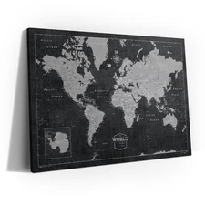 World Travel Map with Pins Modern Slate Style Push Pin Travel Map Cork Board, Tr