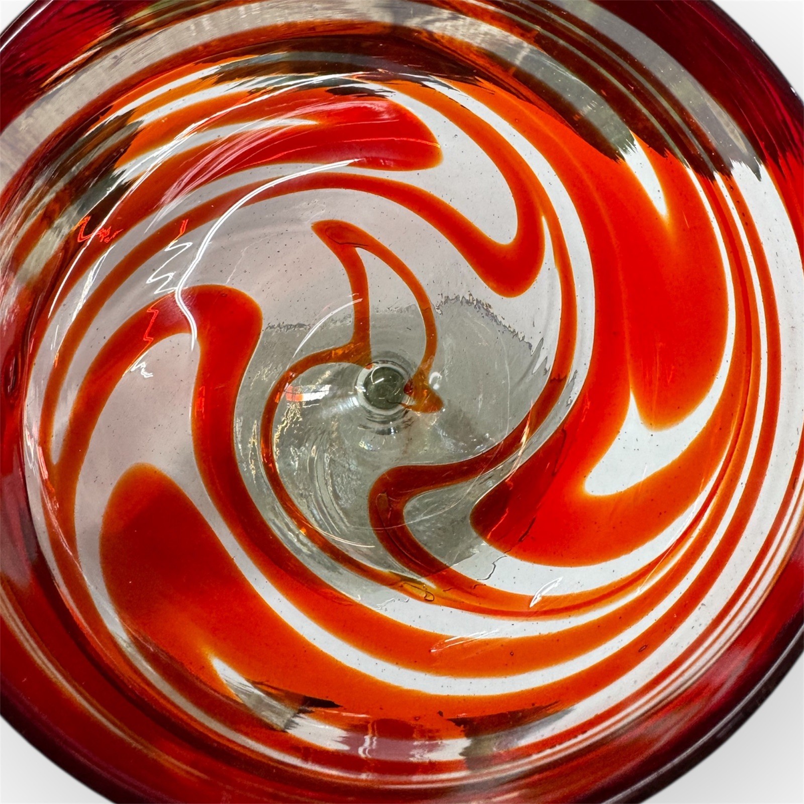 Hand Blown Red Swirl Clear Stem Margarita Cocktail Glass Set Of 2