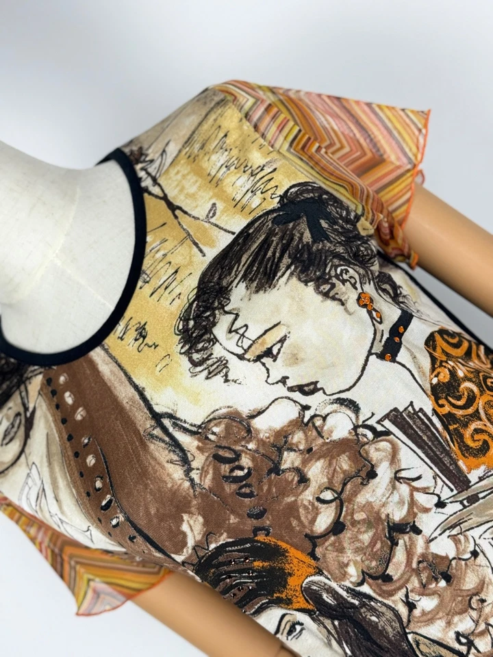 Jersey manga malla estilo galliano estampado cara top vintage diseñador EdyMir Italia Foto 3 de 4