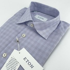 Eton Shirt Mens 15 38 Purple Signature Twill Slim Fit Dress Grid Check