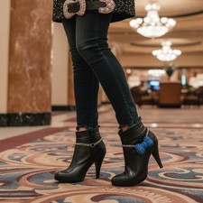 Women Silver Metal Chain Boot Bracelet Blue Bow Tie Charm Biker Jewelry Shoe SET