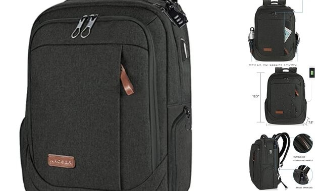17.3 Inch Laptop Backpack Large A-Charcoal Black Computer Bag-image