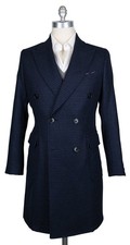 Luigi Borrelli Navy Blue Wool Check Peacoat -...