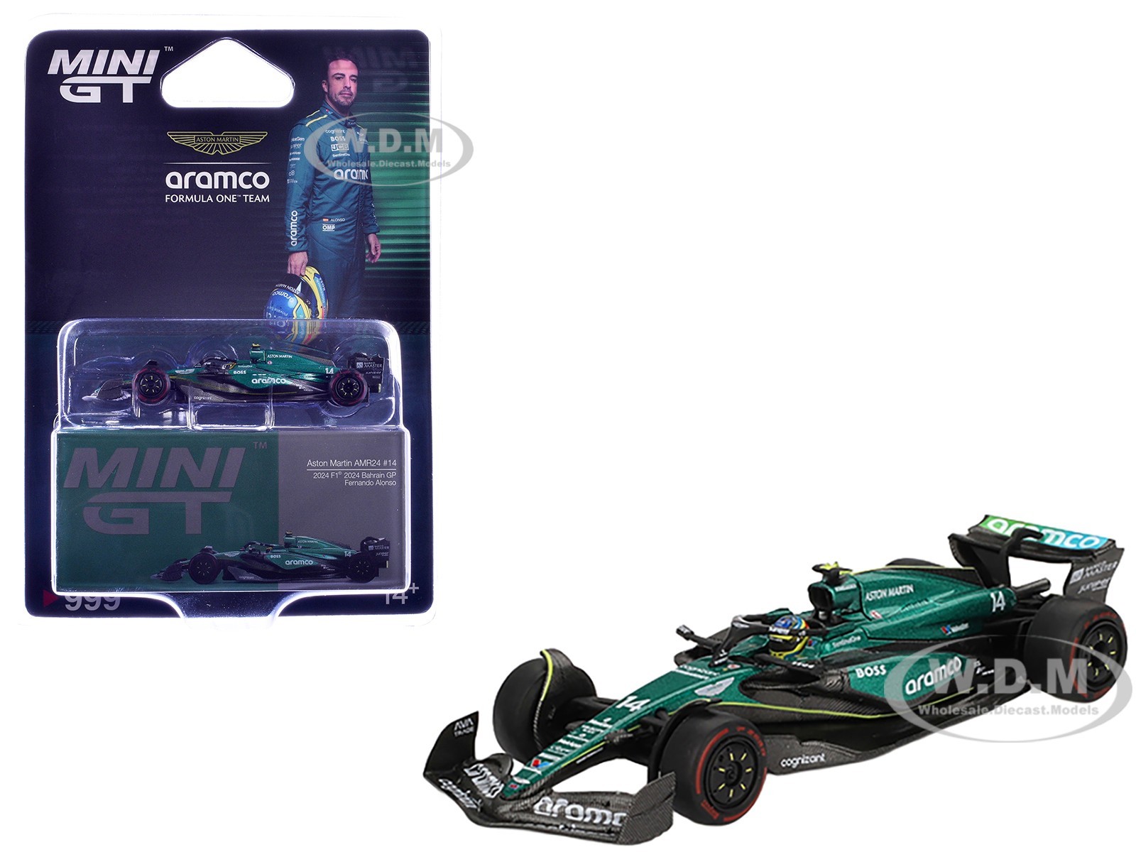 ASTON MARTIN AMR24 #14 ALONSO FORMULA 1 F1 BAHRAIN GP 2024 1/64 MINI GT MGT00999