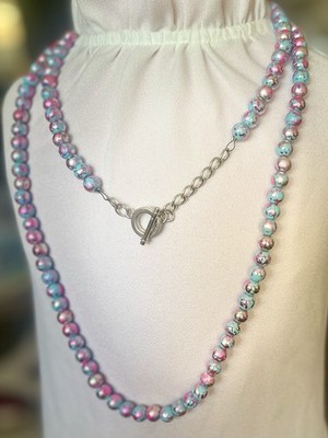 Beautiful Artisan Made Crackle Pink And Blue Beaded Necklaces
