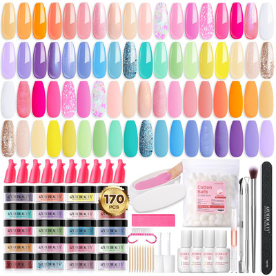 Azurebeauty 170Pcs Dip Powder Nail Kit Starter 36 Colors Pastel Pink Purple
