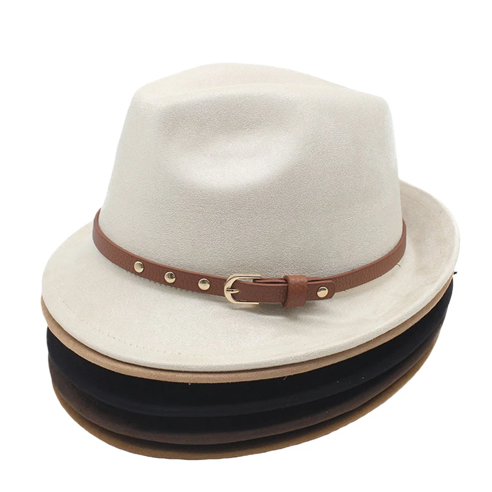 Sombrero Fedora para Hombre y Mujer Ala Corta Panamá Jazz Sombreros con Cinturón de Cuero Decoración Foto 2 de 4
