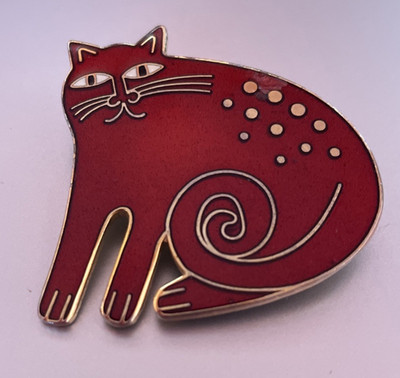 Vintage Laurel Burch ''Keshire Cat'' Brooch Red Enamel Gold-tone Signed