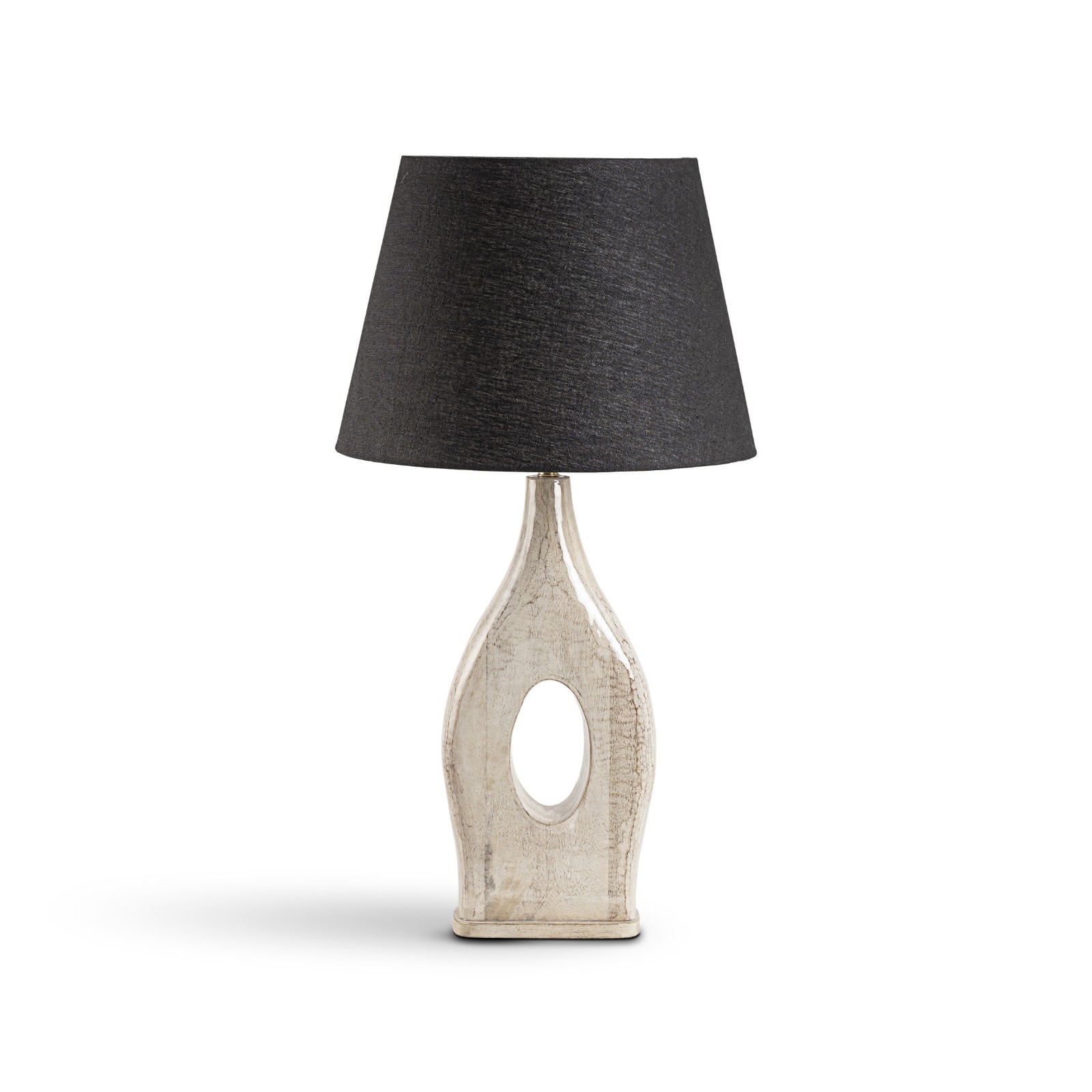 Lamp Large Cream White Wash Wooden Black Fabric LivingRoom Bedroom Bedside Table