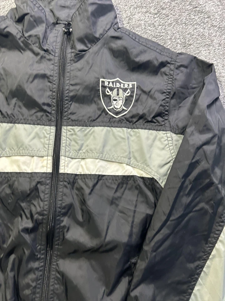 Chaqueta cortavientos Las Vegas Raiders juvenil mediana negra gris NFL fútbol Reebok Foto 2 de 4