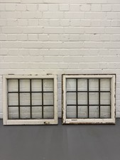 Pair Of Reclaimed Old Leaded Light Panel Wooden Windows 620 x 575mm 615 x 575mm