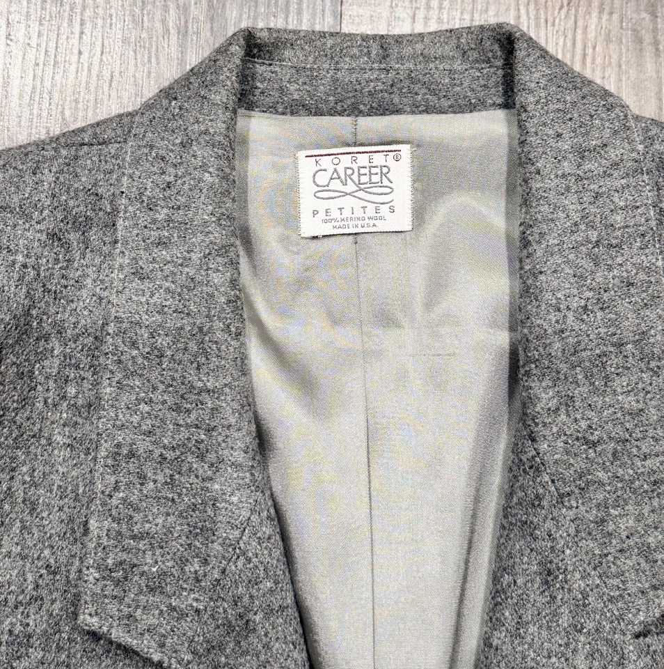 Blazer Korets Vintage Mezcla Lana Gris 14 Mujer Botón Único Foto 2 de 4