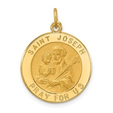 14k Yellow Gold Polished Satin Solid Small St. Joseph Medal Pendant 1.95 g