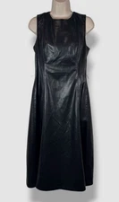 Halston Women's Black Faux-Leather Sleeveless MIDI Dress Size 10