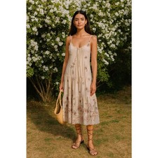 Rebecca Taylor Y2K Delicate Cotton Tiered Romantic Floral Midi Dress Cream 0