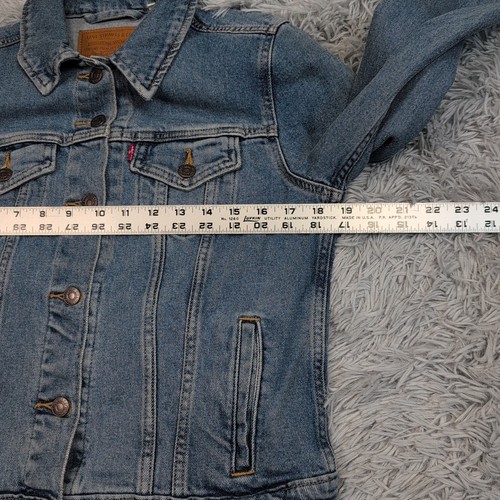 Levi's Jacket Womens M Blue Denim Button Up Distressed Comfort Casual Stretch - Afbeelding 3 van 11