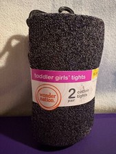 Wonder Nation Cotton Tights, Silver/Black 2 Pair, Baby Girl 18-36M NEW
