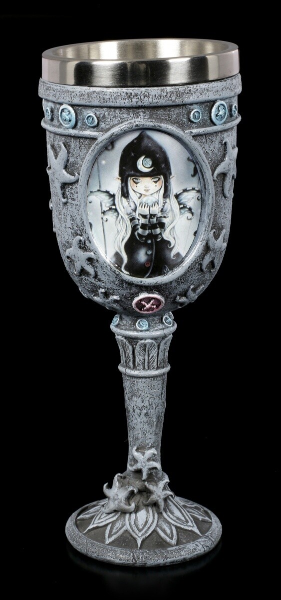 Gothic Elf Wine Goblet - Black Stars - Fantasy Wine Glass, Hand-Painted