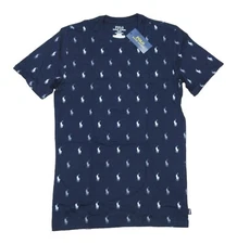 Polo Ralph Lauren Men's Navy All Over Pony Logo Graphic Crew-Neck Sleep T-Shirt