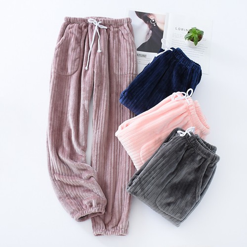 Donna Pigiama Pantaloni Soffice Flanella Righe Lounge Casa Caldo Morbido |  eBay