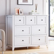 White 7 Drawers Dresser for Bedroom,Wood Dressers & Chest of Drawers for Clothes