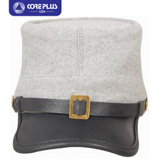 Civil War Confederate Grey Kepi - Curved Leather Peak, All Sizes Available