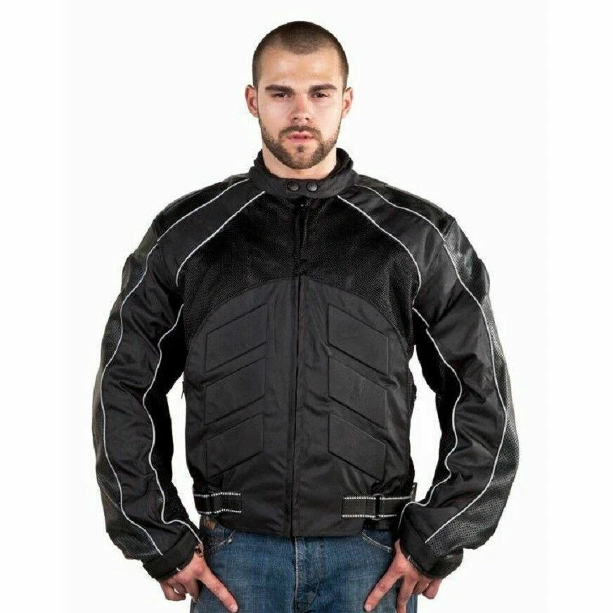 Mens leather motorcycle top jacket with armor