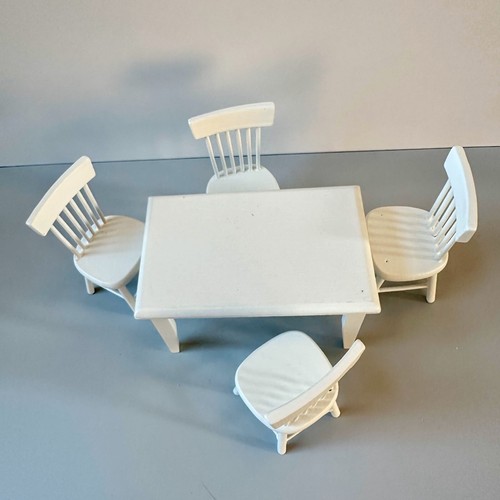 Juego de mesa y sillas de comedor blancas miniatura para casa de muñecas escala 1:12