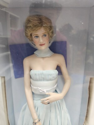 princess diana blue dress doll The Franklin Mint Diana Princess of Wales Porcelain Portrait Doll Blue Dress