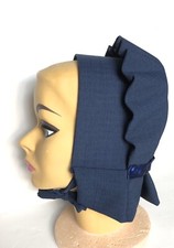 Authentic Amish Mennonite Puritan Blue Bonnet Costume Hat Head Covering Pilgrim