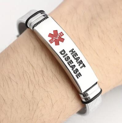Medical Alert Bracelet ID Tag Heart Disease Stainless Steel Mesh ...