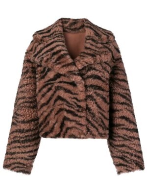 NWT DROMe Lamb Fur Shearling Zebra Print Oversized Leather Jacket Size S Small