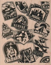 Travel Background 4 1/2 x 5 1/2" Rubber Stamp, Mixed Media, Background