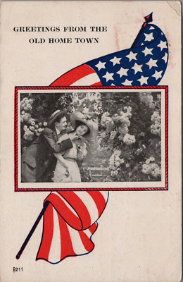 Patriotic Romantic Greetings Flowers Hometown Posted 1918 Garibaldi OR Postcard